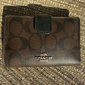 Coach Dark Brown and Black Medium Corner Zip Wallet